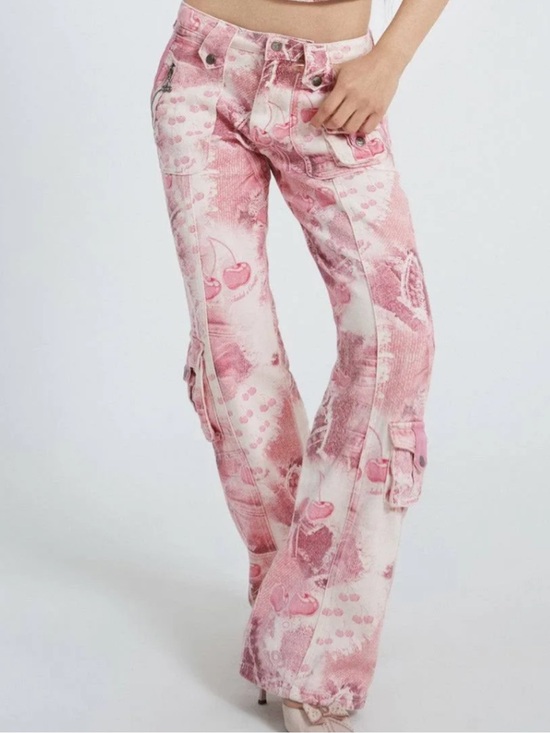 Jaded London Denim - Jaded London x O-Mighty "Cherry Babygirl" denim cargo pants
